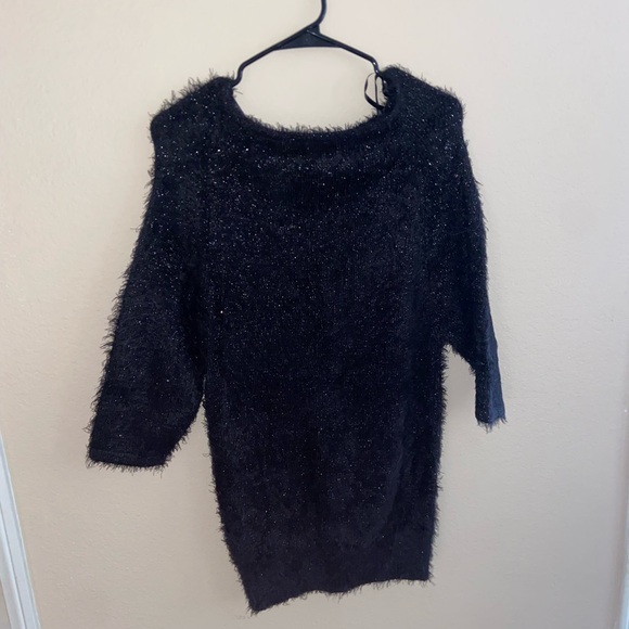 Bebè designer black fur fuzzy coat mini dress longsleeve sparkles cute pull over - Picture 11 of 11